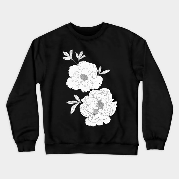 Black Peony Pattern Crewneck Sweatshirt by AnitasArtStore